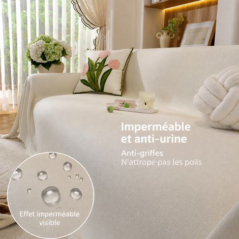 Jeté de canapé velours teddy imperméable blanc crème 180x420cm 4 places 420cm réf 6898 50 × 30 × 8 cm 2,7 kg – Livraison gratuite