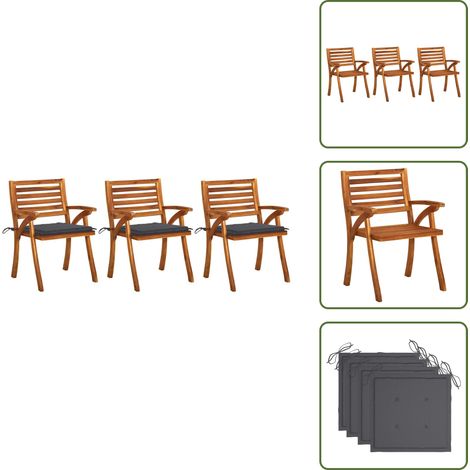 Garten-Essstühle mit Kissen 3 Stk. Massivholz Akazie - Gartenstühle - Esszimmerstühle - Akazienholz Möbel - Outdoor Möbel - Balkonmöbel (1/5)