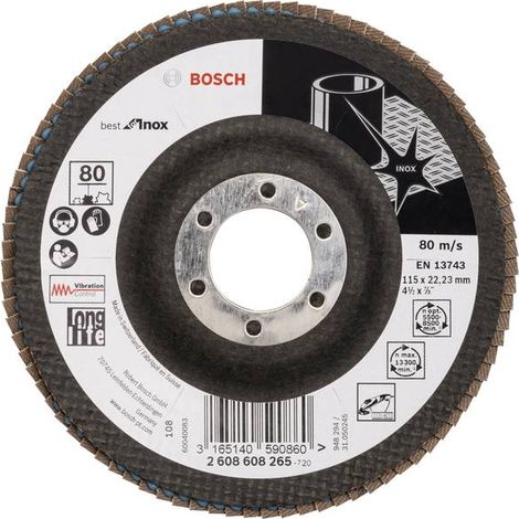 Bosch Fächerschleifscheibe  Best for  Inox 115  22,23 80  gewinkelt Glasgewebeteller  - 2608608265