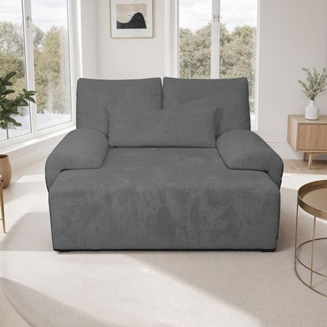 Fauteuil convertible 138x130 cm en velours côtelé anthracite - DOUCIA