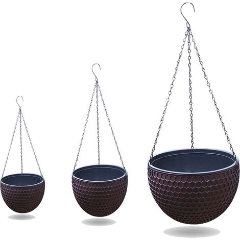 Pots de plantes marron suspendus, lot de 3, support de plantes suspendus, Pots de plantes avec trous de Drainage et chaînes, d'extérieur (1/2)