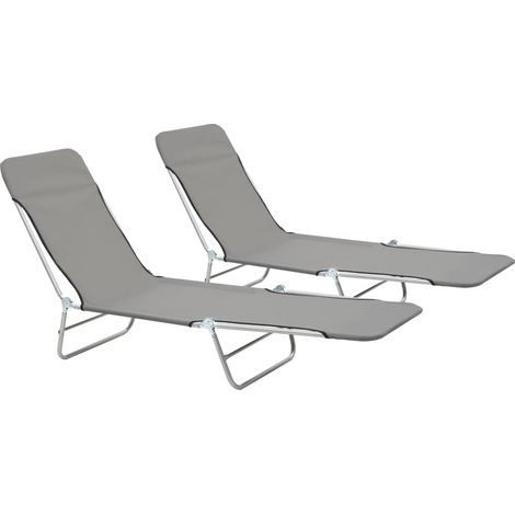 Lettini prendisole pieghevoli 182 cm 2 pezzi acciaio e tessuto grigio 020011934