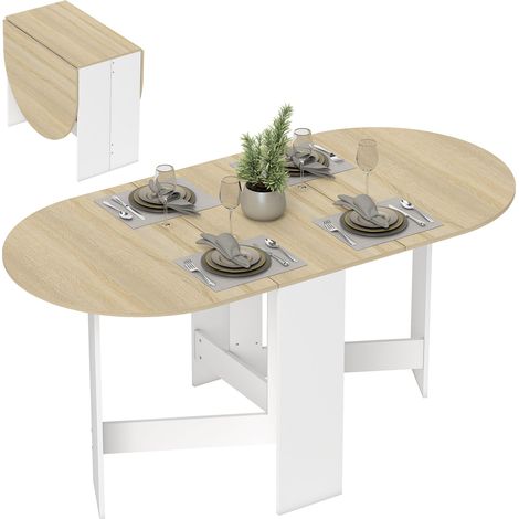 Tavolo da pranzo pieghevole, tavolo da cucina ovale pieghevole per un massimo di 6 persone, ideale per piccoli spazi, sala da pranzo, legno naturale