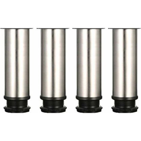 Quatre pieds réglables, hauteur 150 mm, pieds de meuble épais, pieds de table, pieds de meuble, acier inoxydable brossé, hauteur réglable de 0 à 15 mm. Vis en acier inoxydable incluses. (1/4)