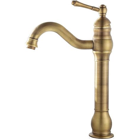 Robinet de lavabo style rétro – Agitateur monobarre en laiton épais – avec flexible d'arrivée d'eau de 9,5 mm (3/8") (1/5)