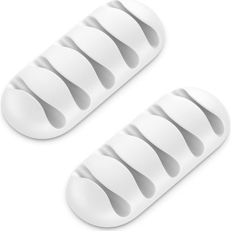 2x Cable Clips, Each for 5 Cables, Cable Management Organizer for Home and Office, Strong Adhesive Strip, White (1/5)