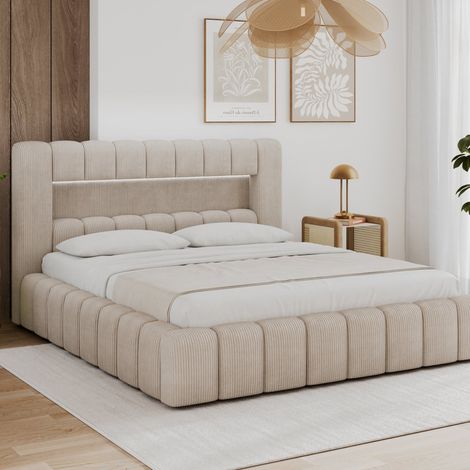 Bett mit Stauraum 180x200 inklusive Lattenrost und LED Auria Cord Beige (1/5)