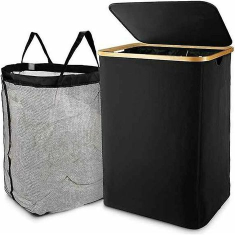 Panier à linge avec couvercle, avec sac à linge - Pour salle de bain et chambre ce (1/5)
