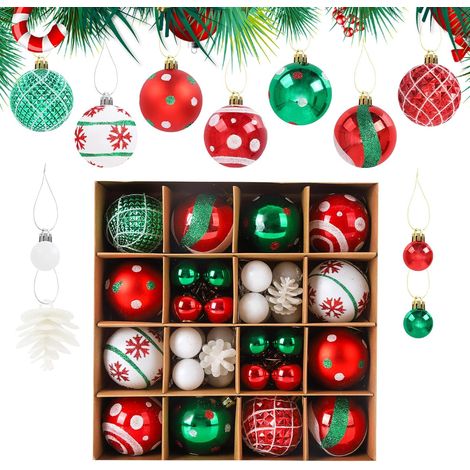 44 pièces d'ornements de boules de Noël rouge-vert, ensemble d'ornements de boules de Noël à suspendre, ensemble de décoration d'arbre de Noël, peinture sur le thème de Noël délicat et pendentifs d'ar (1/5)