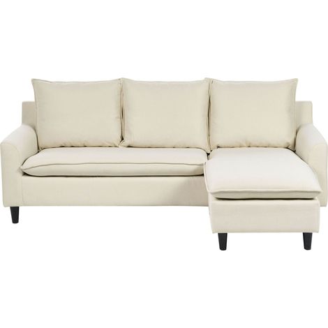 Corner Sofa 3 Seater ELVENES Fabric Light Beige Left Hand