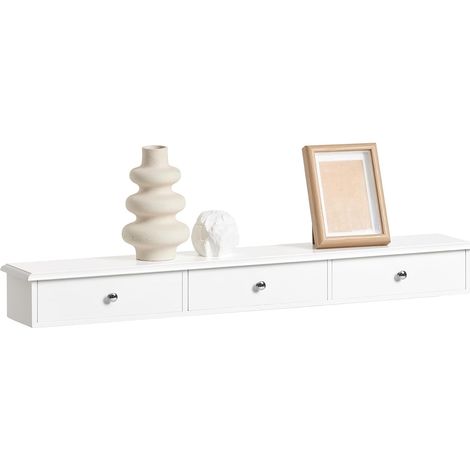 SoBuy Wall Mounted Shelf with 3 Drawers, Storage Unit, White Finish, FRG43-L-W