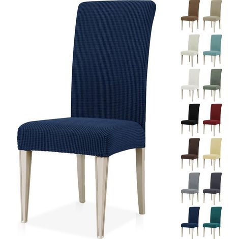Stuhlhussen 6er Set, Stretch Stuhlbezug abnehmbar & waschbar, Universal Hussen für Esszimmerstühle, Blau (1/5)