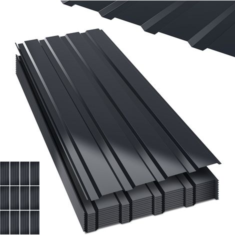 Randaco Lote de 24 chapas de tejado, chapa trapezoidal perfilada, placas de metal, superficie lisa con guantes anticorte, 115x45 cm, 0,25 mm, 12 m², Antracita