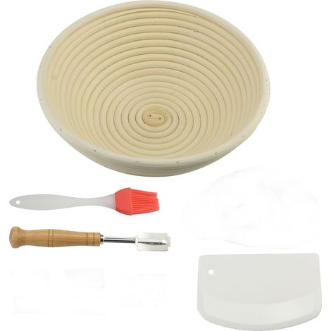 Paniers de fermentation avec inserts en lin - Bols à pain ronds pour la fermentation de la pâte, comprenant un racloir à pâte et un moule à pain. (1/5)