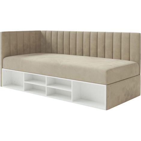 Selsey Ventrio - Jugendbett linksseitig mit Regalen, Easy-Clean-Samtbezug, graubeige (1/5)