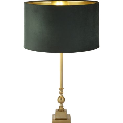 Lampada da tavolo Whitby - Ottone anticato e paralume in velluto verde (1/5)