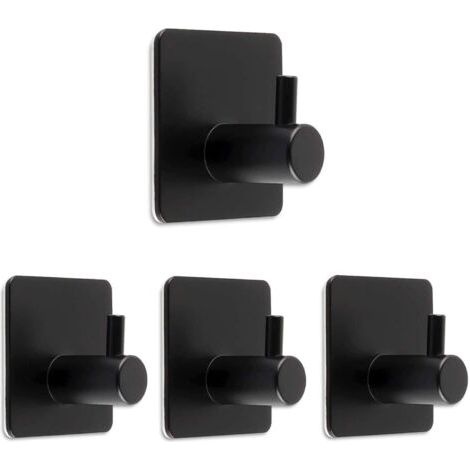 d.Stil 4-Piece Black Adhesive Hooks, 8kg Max Bathroom Wall Hooks, Stainless Steel, Self-Adhesive, No Trace, Towel Holder with Adhesive for Home and Office (1/4)