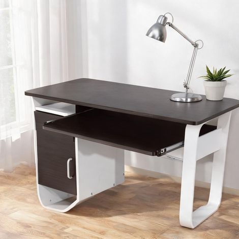 Bureau noyer noir Blanc Argent en panneaux MDF 100 x 52 x 75 cm (1/5)