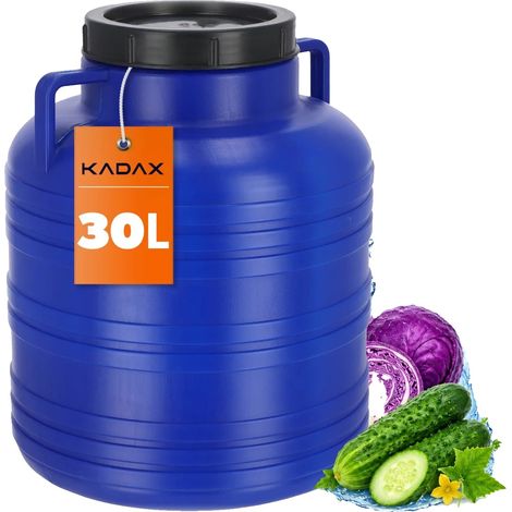 Barril de plástico, capacidad de 30 litros, material de polietileno de alta densidad, diseño ergonómico, certificado para el contacto con alimentos, apto para la recogida de agua de lluvia. (1/5)