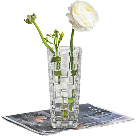 Verre transparent pour fleurs à l'intérieur tissé - 15 cm d'espace brodé - Petit vase pour fleurs, terrarium, bougeoir, verres à eau pour mariage, centre de table, bureau (1/5)