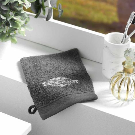 Lot de 2 Gants de Toilette "Vintage" 15x21cm Anthracite (1/3)