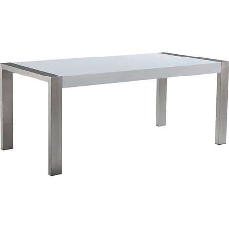 Mesa de comedor blanca con patas plateadas de acero inoxidable para 6 personas 180 x 90 x 75 cm moderna Arctic I