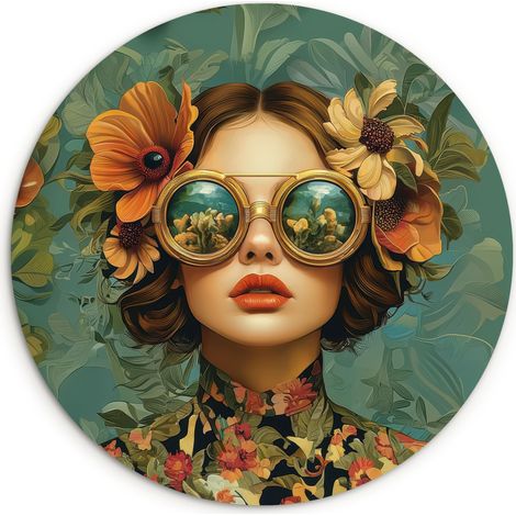 LE TABLEAU Femme - Fleurs - Papillons - Nature - Vintage Tableau Décoration Murale 30x30 cm (1/5)
