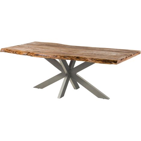 Table à manger 200x100 en bois de Sheesham sablé naturel pied central gris FREEFORM 5