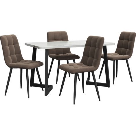 Esszimmer-Set mit rechteckigem Tisch 117 x 68 cm und 4 braunen Samtstühlen, schwarze Beine (1/5)