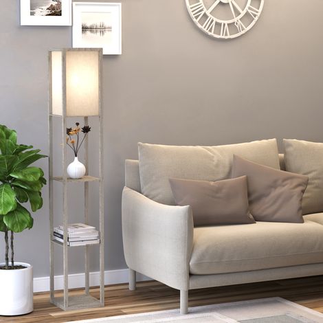 Lampadaire avec 3 étagères ouvertes, douille E27 max. 40 W, MDF E1 chêne et blanc, 26x26x160 cm (1/5)