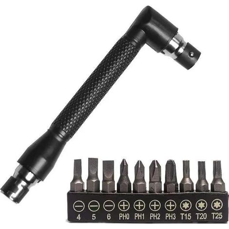 Llave hexagonal en forma de L de doble cabeza de 6,35 mm con 10 ranuras para puntas y mango compacto para zonas de difícil acceso. (1/4)
