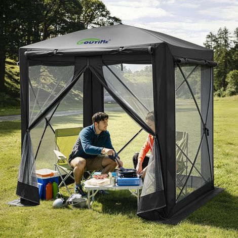 Tonnelle Pliante 150x150x190 cm, Protection 2-en-1 Contre Insectes  Imperméable avec protection solaire, tente de jardin pour camping et terrasse extérieure (Noir) (1/5)