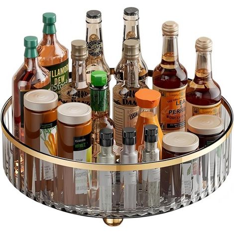 Bandeja giratoria, Bandeja giratoria de 27 cm, Gira 360°, Estante para especias, Organizador de armarios, Ahorra espacio, Multifuncional, Gris (1/5)
