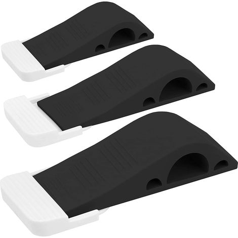 Butée de porte en caoutchouc avec support intégré. Convient à tous types de sols et moquettes. Butée de porte robuste, noire. (1/5)