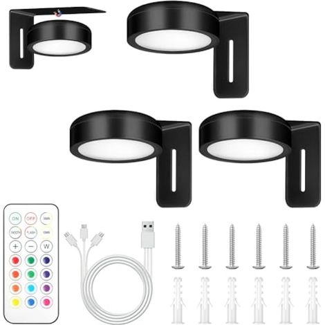 3 Lampes pour Tableaux Murales, Lumière pour Affiche Rechargeable Sans Fil, avec Télécommande Minuterie, Lumière Magnétique pour Tableaux, 13 Couleurs RVB, Luminosité Réglable, pour Déco Murale d'Œuvr