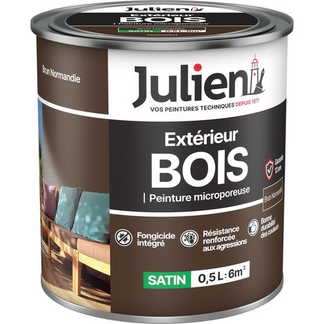 Julien Peinture Bois Microporeux Extérieur Satin - Portes, fenêtres, portails, mobilier de jardin - Brun Normandie 0,5 L