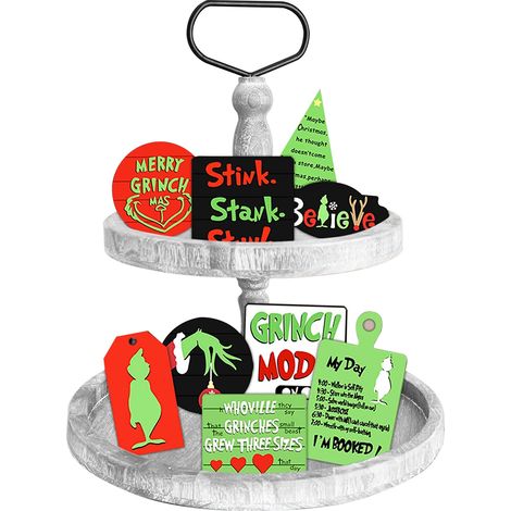 Décoration de Noël Grinch Plateau en Bois Superposé Ornement de Table Accessoire de Fête (1/5)