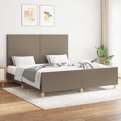 Lit double pour adulte avec tête de lit - Cadre de lit Taupe 160x200 cm Tissu BV275975 - BonneVie (1/5)