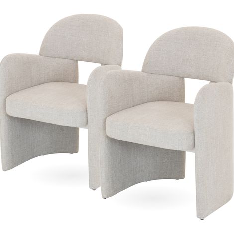 Conjunto de 2 sillas de comedor FRANCIS tapizadas en tejido gris claro, con reposabrazos y estructura metálica - MOG CASA (1/5)