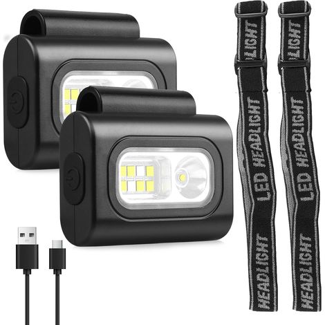 Lampes à clip LED (2 pièces) - Aimant puissant, Lampe frontale LED rechargeable, Étanche, Lumière de sécurité pour casquette, joggeurs, pêcheurs et landaus