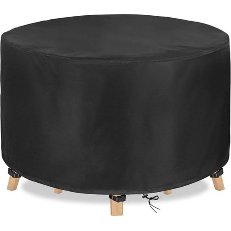 210D Oxford Fabric Waterproof Round Garden Table Cover Silver, Patio Furniture Cover 185 x 110cm