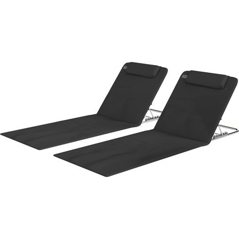 Ensemble de 2 tapis de plage rembourrés – matelas de plage – coussins de plage – dossier réglable – sac de transport inclus – métal, polyester, PE, noir (1/4)
