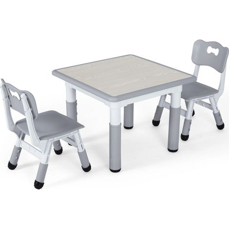 Set table et chaises pour enfants – 1 table + 2 chaises – Mobilier multifonction pour repas, jeu et apprentissage Gris clair (1/5)