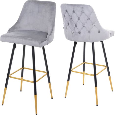 2x sgabelli da bar bancone seggiolone gambe dorate in velluto design retrò schienale imbottito grigio 040000493