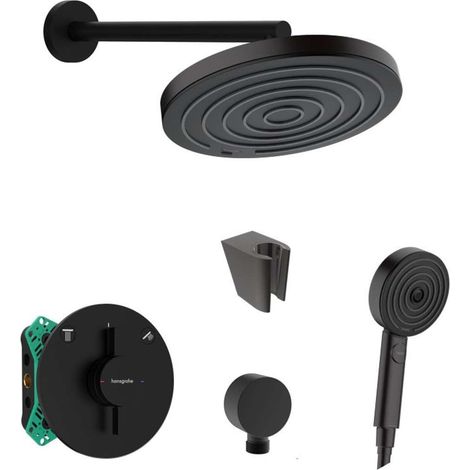 SANITINO - Conjunto de ducha con grifo empotrado hansgrohe, con cuerpo de montaje y accesorios kielle, negro mate SANI21HHK400