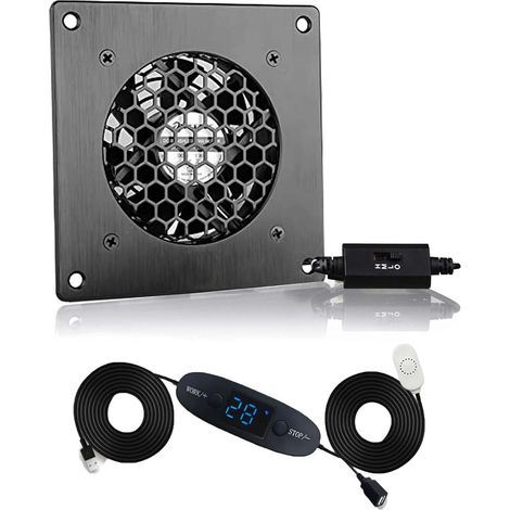 Ventilateur USB 80mm, affichage numérique de régulation de température, système de ventilation silencieux, ventilateur 5 V, avec cadre moderne en aluminium brossé noir pour meuble AV home (1/5)