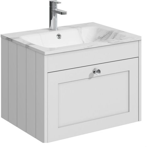 Balterley Butterton 600mm Wall Hung 1 Drawer Unit with Stone Basin 1 Tap Hole, Satin White (1/4)