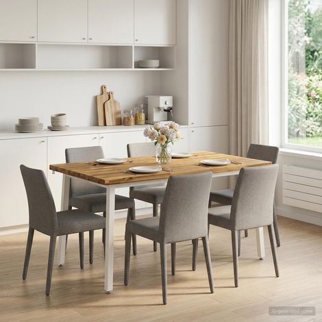 vidaXL Mesa de comedor con borde natural 140 x 90 x 75 cm Blanco (1/5)
