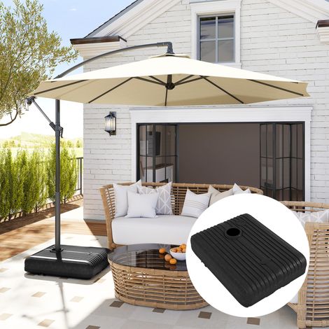 Base de parasol de jardin remplissable avec de l'eau et du sable 70-90 kg, roues et poignée en HDPE, 80x60 cm, Noir (1/5)