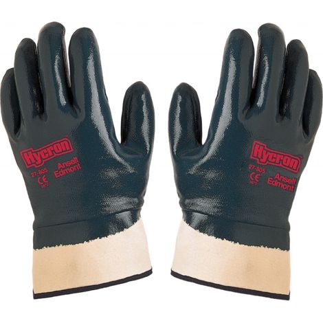 GUANTI LAVORO NITRILE BLU HYCRON TG.10 PESANTI MANICHETTA PIENA